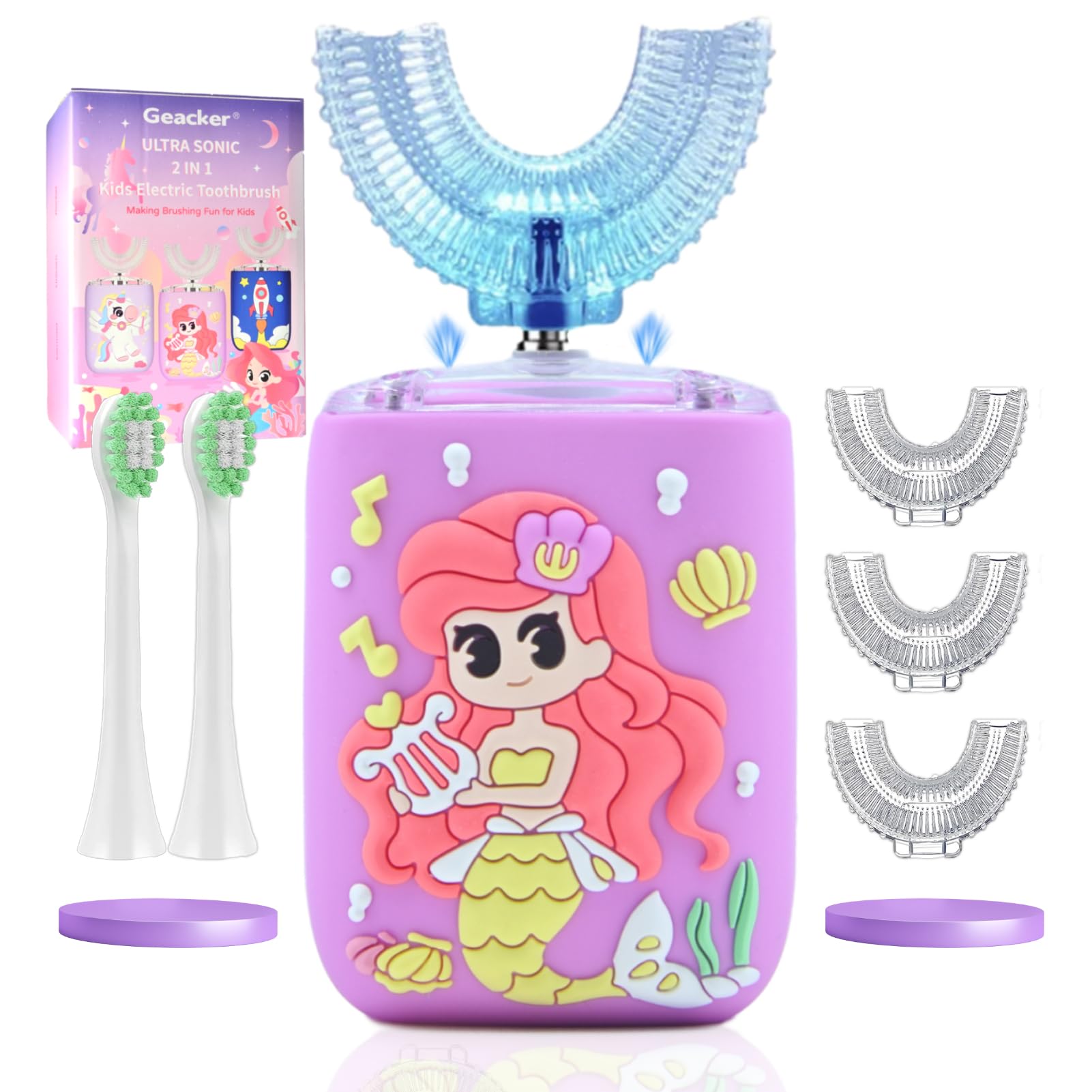 Geacker Kids Electric Toothbrush front view with mermaid design