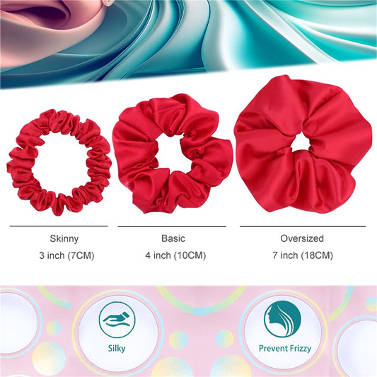Gebelle skinny satin scrunchies red closeup shows soft fabric and gentle elasticity.
