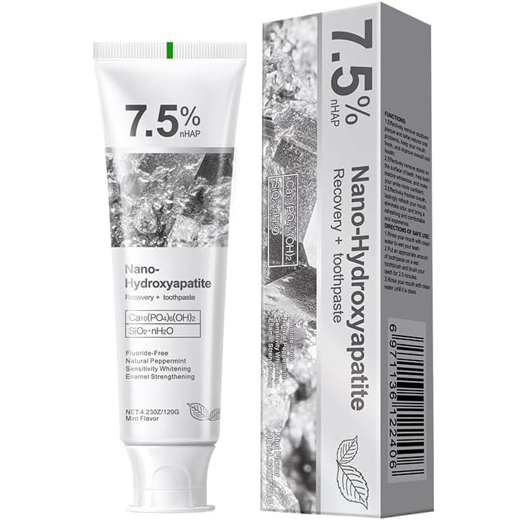 Front view of GEELIKE toothpaste showing 7.5% nHAP and 4.23 oz