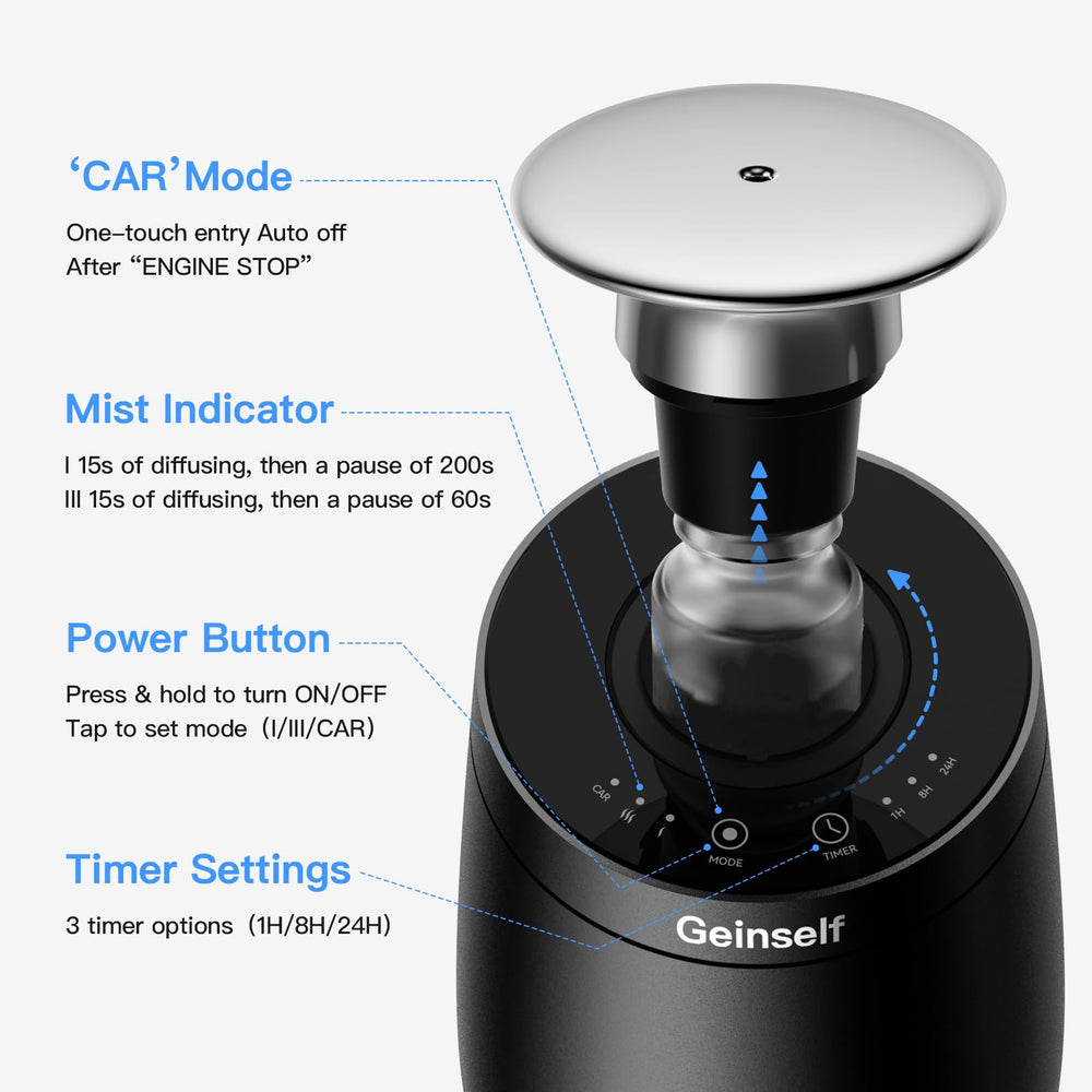 Geinself waterless diffuser — 3 mist levels for tailored ambience