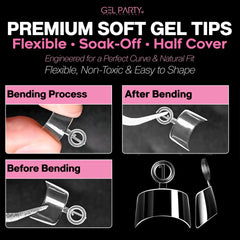 GEL PARTY clear half-tips on nails demonstrates easy system integration.