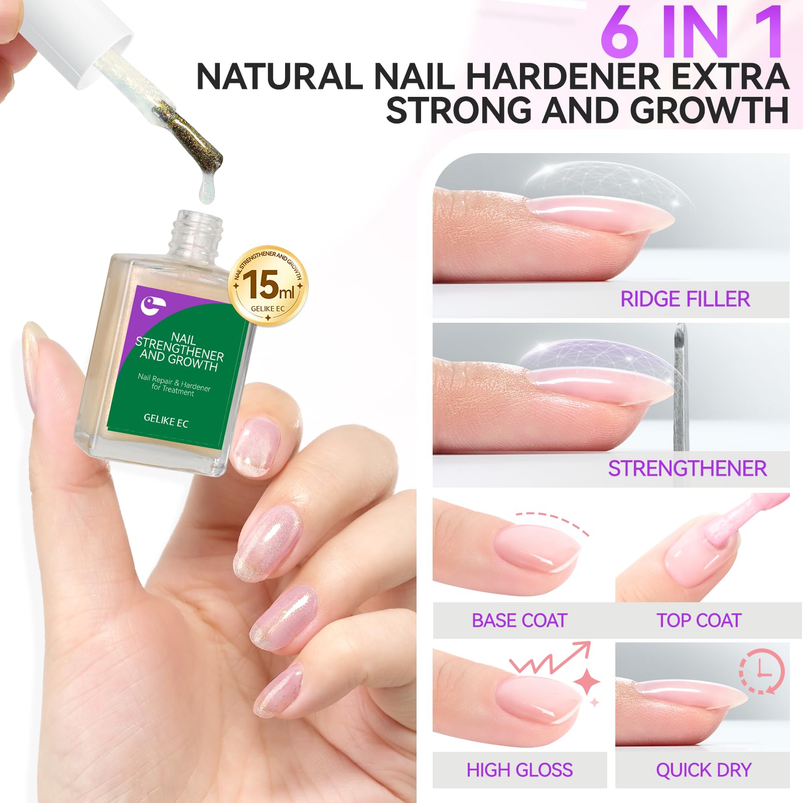 Gelike EC glitter pink bottle demonstrates fast-drying formula