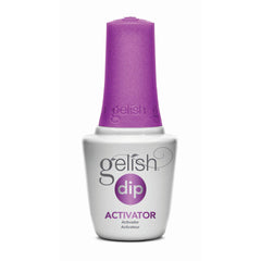 Gelish Dip Activator bottle for fast curing without heat, preserving nail enhancements and color.