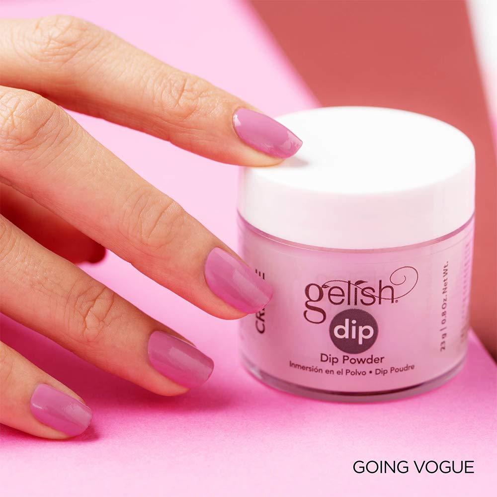 Gelish Going Vogue dip powder used without light for long-lasting color.