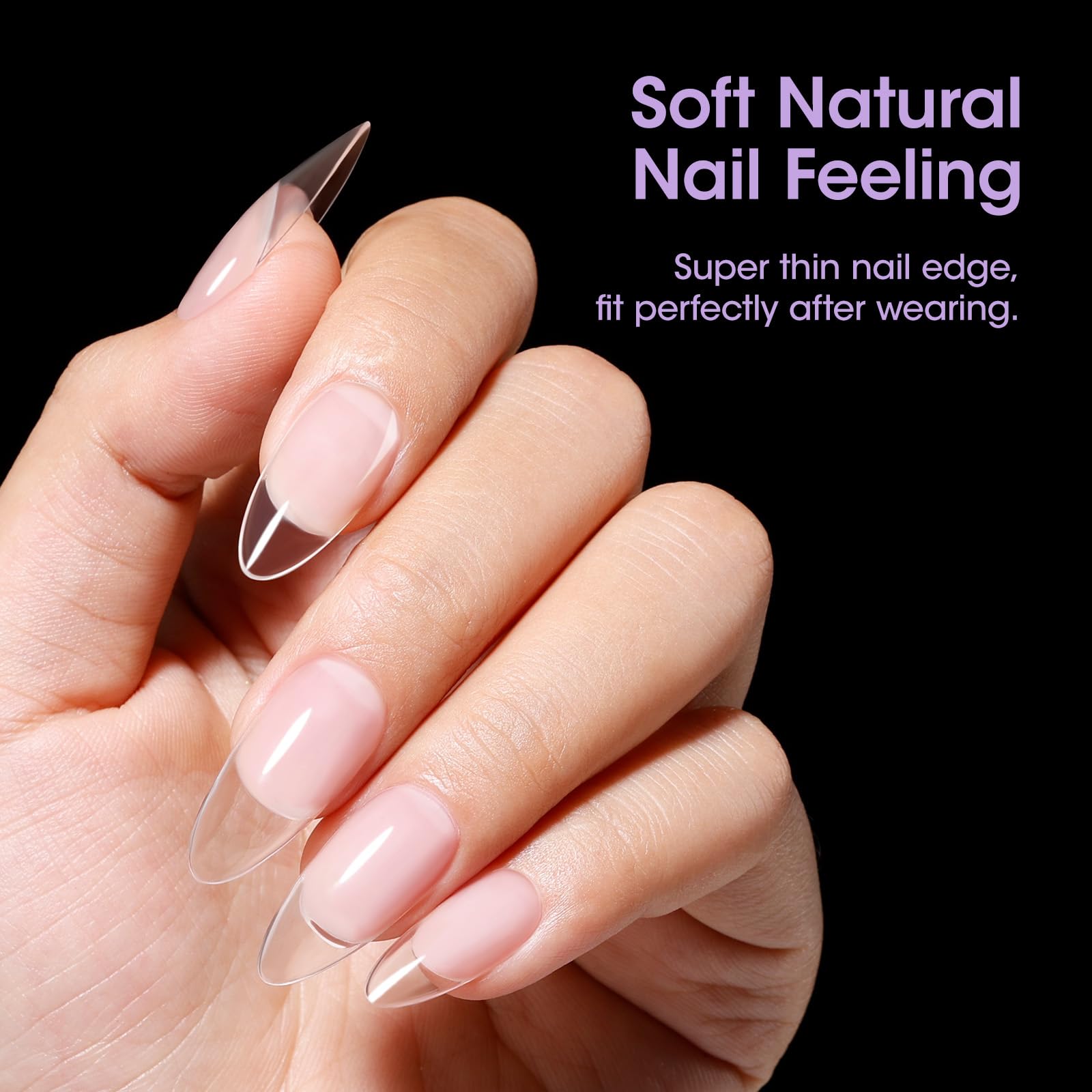 GELLEN clear almond tips with a smooth outer layer for flawless polish.