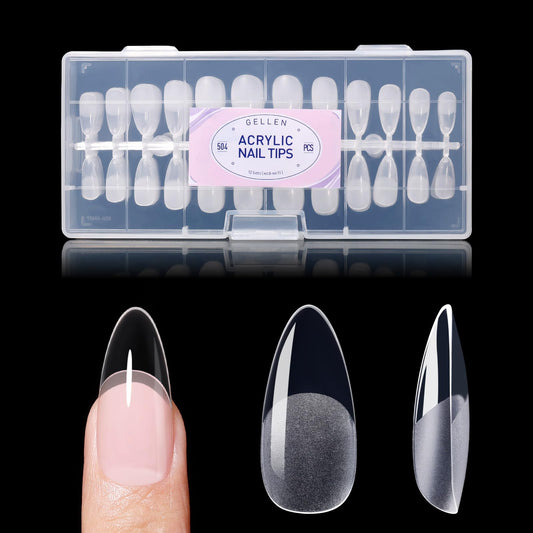 GELLEN 504pcs medium almond nail tips with full-cover design for durable, salon-ready nails.