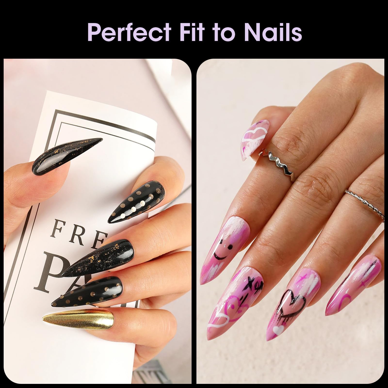 GELLEN long almond clear tips in 12 sizes for precise fit.