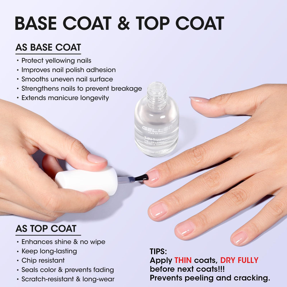 GELLEN anti yellowing formula bottle helps keep nails vibrant and clear.
