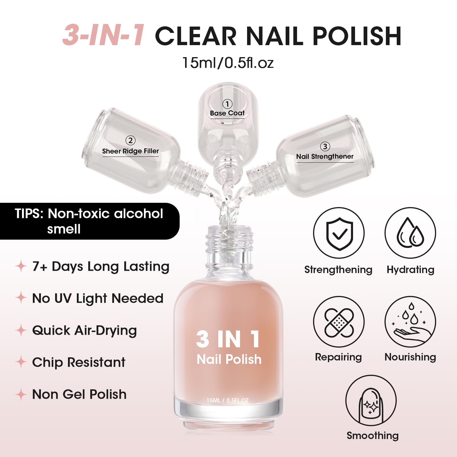 GELLEN Base Coat Nail Strengthener with subtle nude tint improves smoothness and resilience.