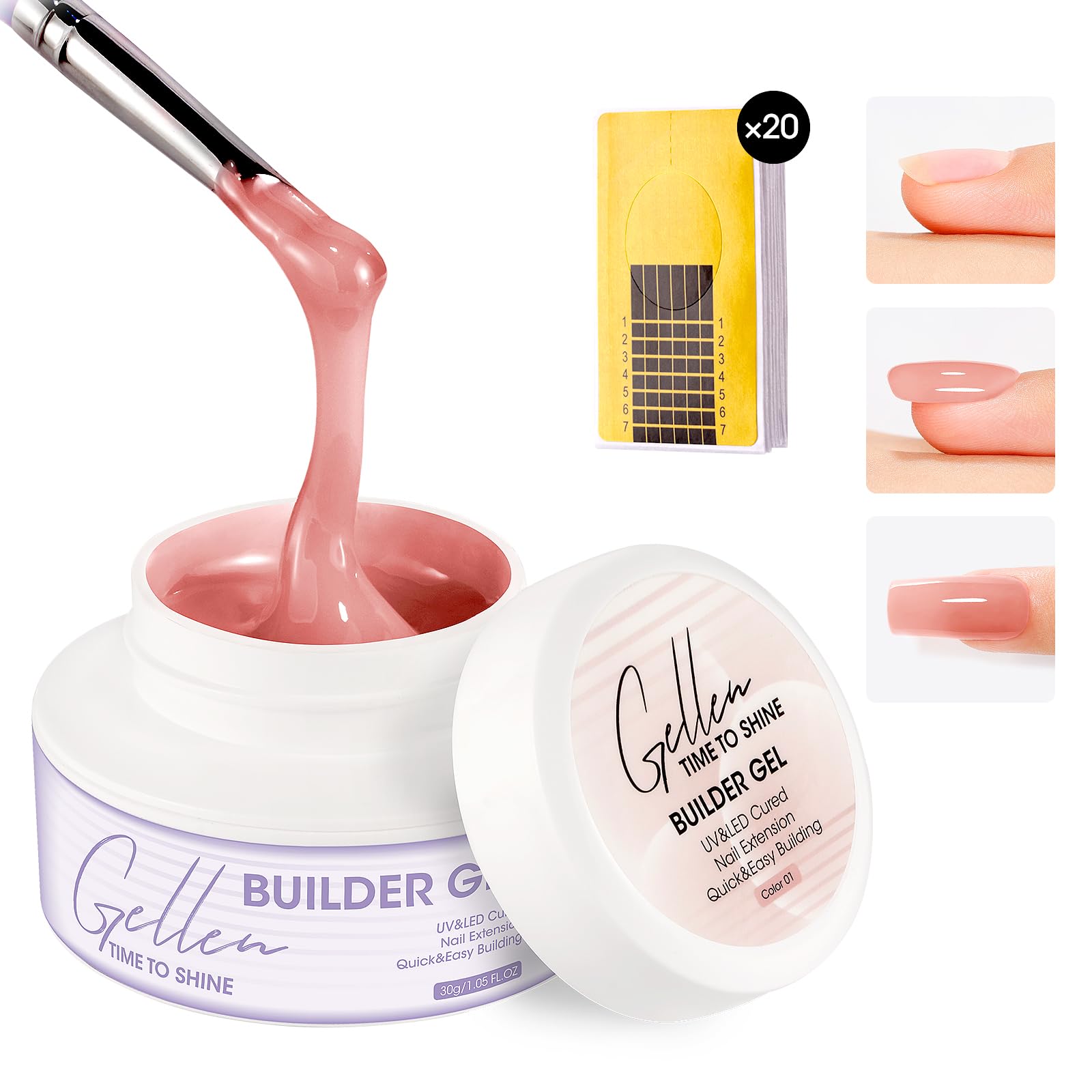 GELLEN Nude Pink Builder Gel bottle for smooth nail extensions and overlays
