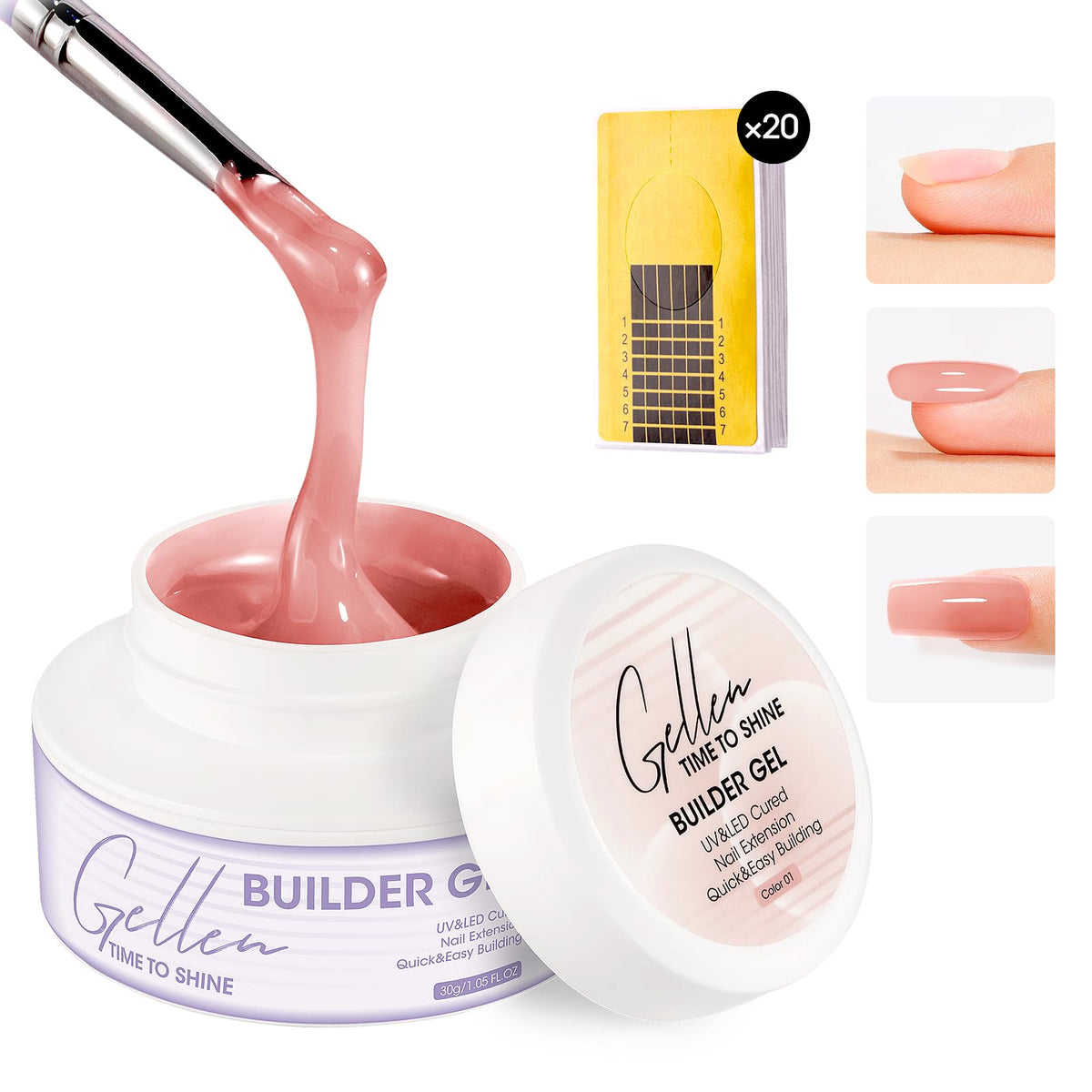 GELLEN Nude Pink Builder Gel bottle for smooth nail extensions and overlays