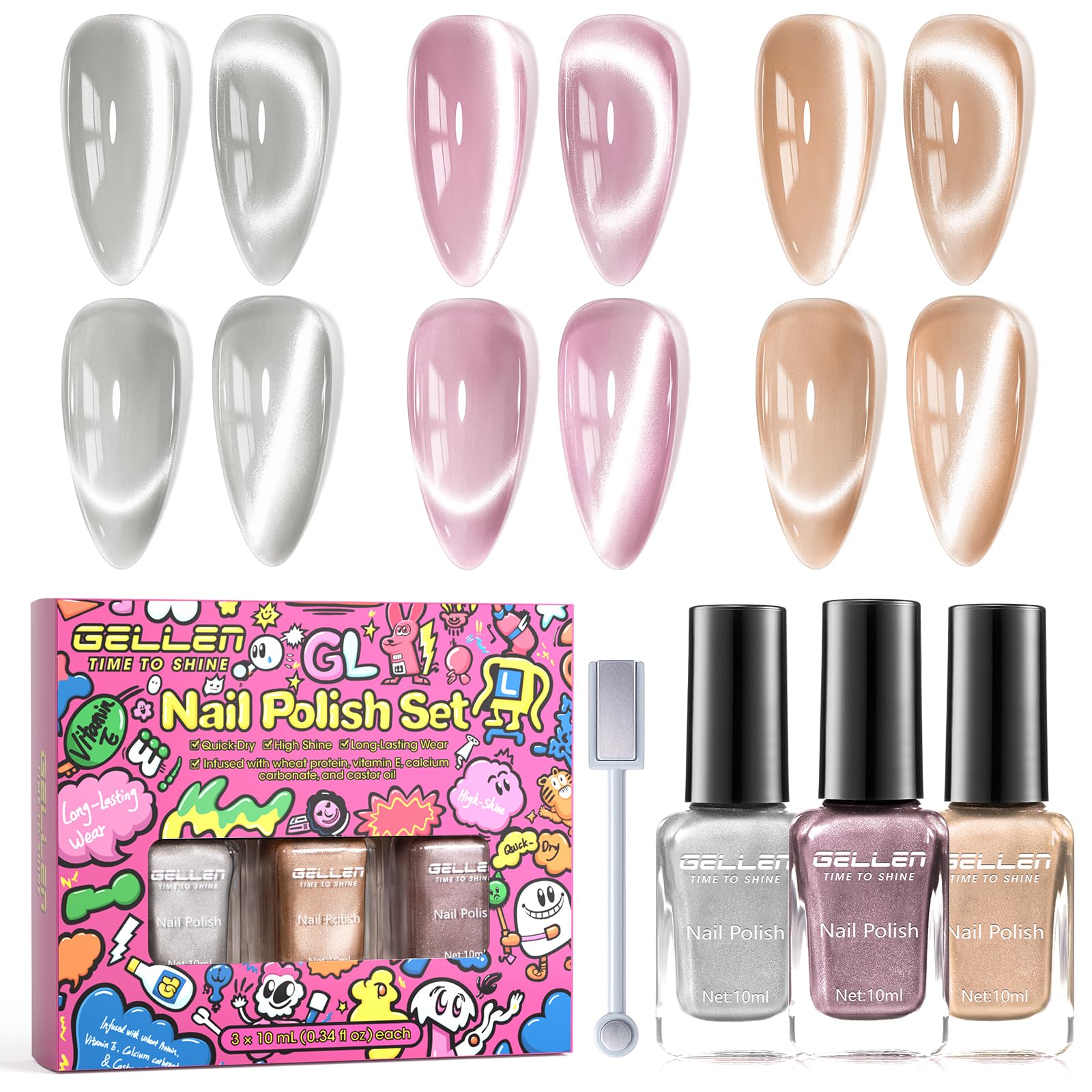 GELLEN cat eye kit magnet action on nails for dramatic 3D effect