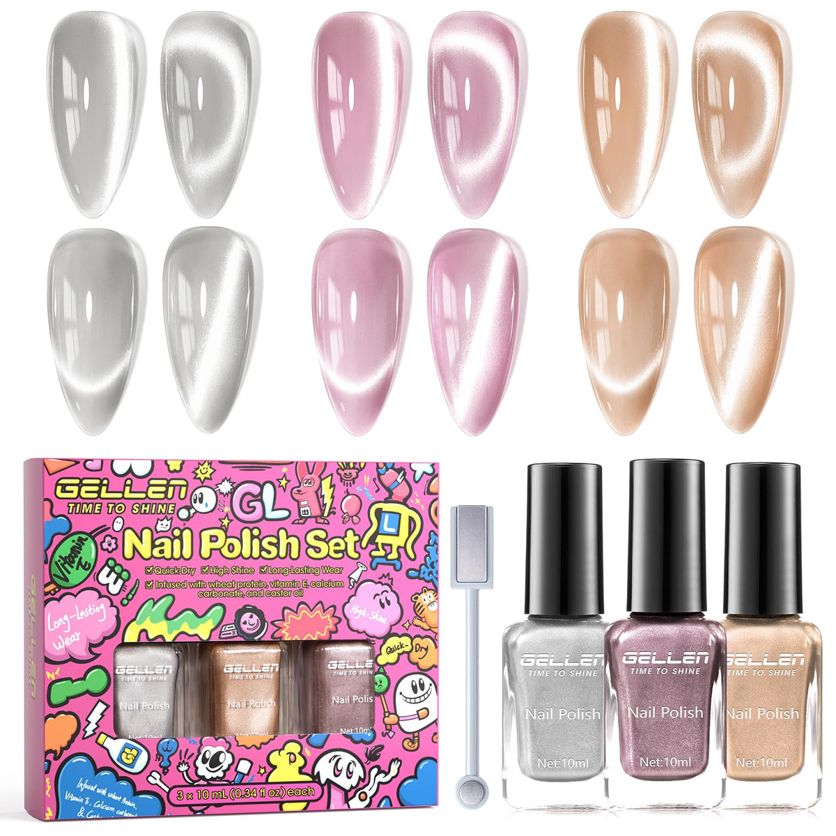 GELLEN cat eye kit magnet action on nails for dramatic 3D effect