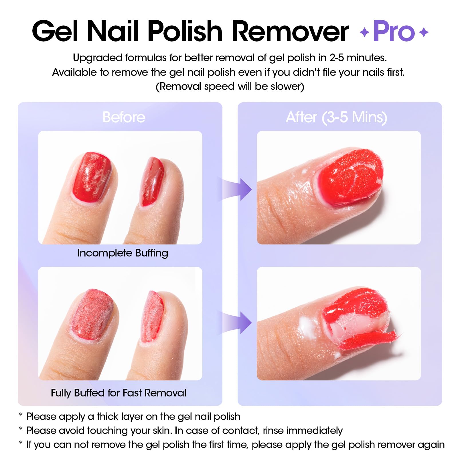 GELLEN gel polish remover in use demonstrates fast 2–5 minute removal.