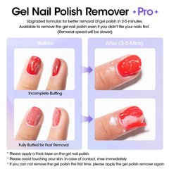 GELLEN gel polish remover in use demonstrates fast 2–5 minute removal.