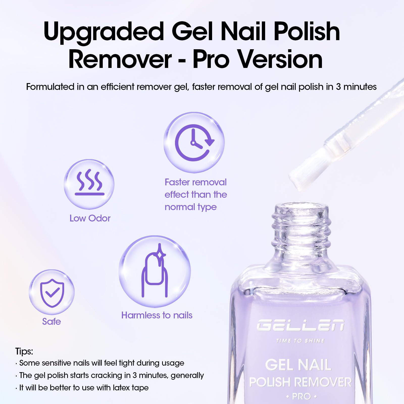 GELLEN travel-size gel remover demonstrates portable, on-the-go nail care.
