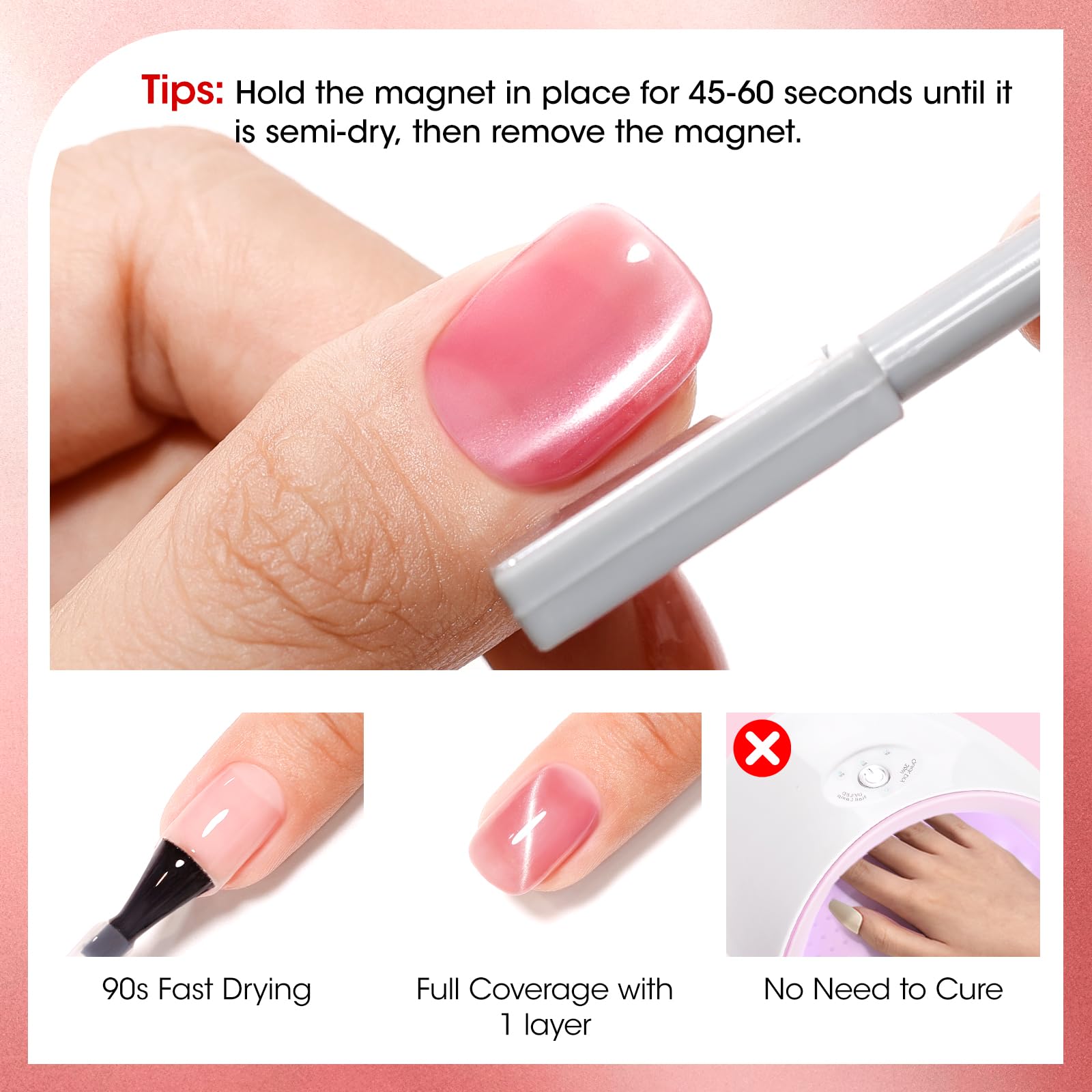 GELLEN hand shows glitter cat eye nails in day-to-night style