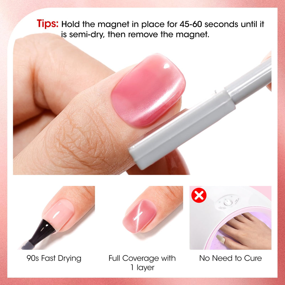 GELLEN hand shows glitter cat eye nails in day-to-night style