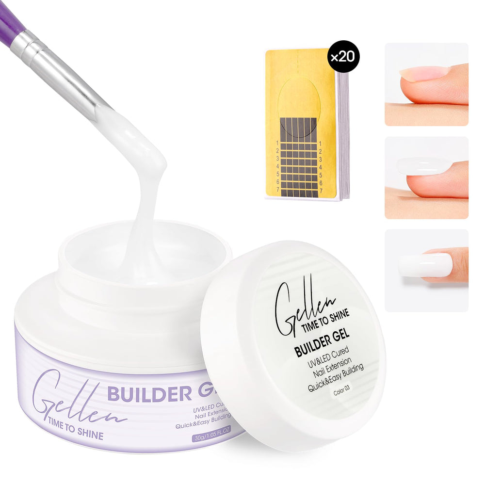 GELLEN Nail Builder Gel 30g white bottle for strong, lightweight extensions.