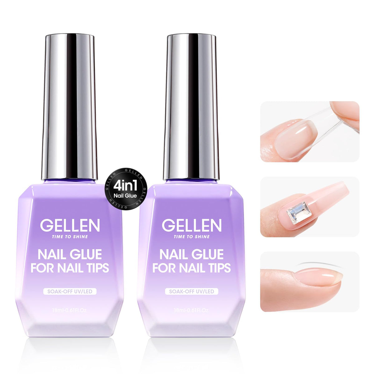 GELLEN nail glue bottle front showing 2-pack for strong tip adhesion