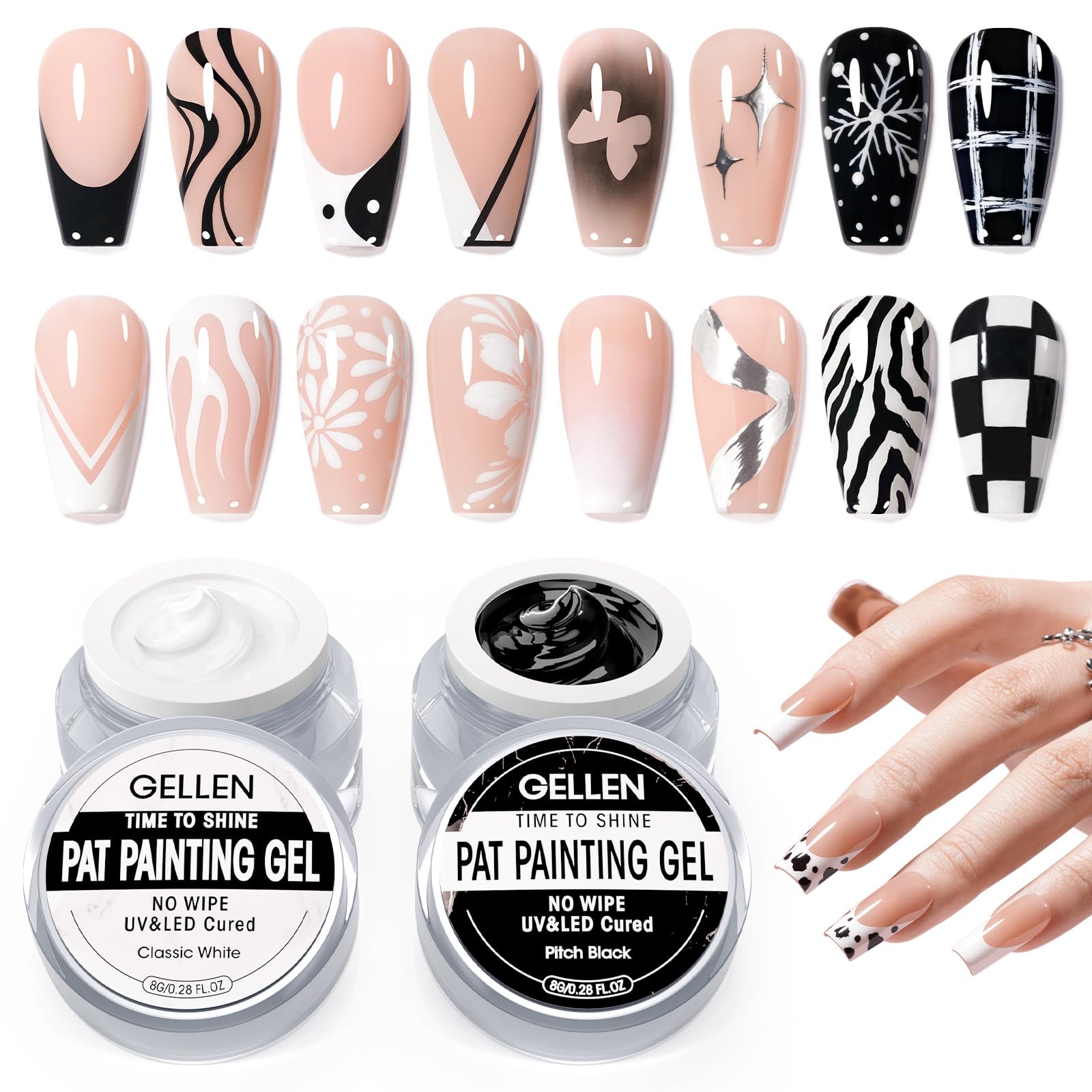 GELLEN black and white painting gel pack for bold line art and French tips