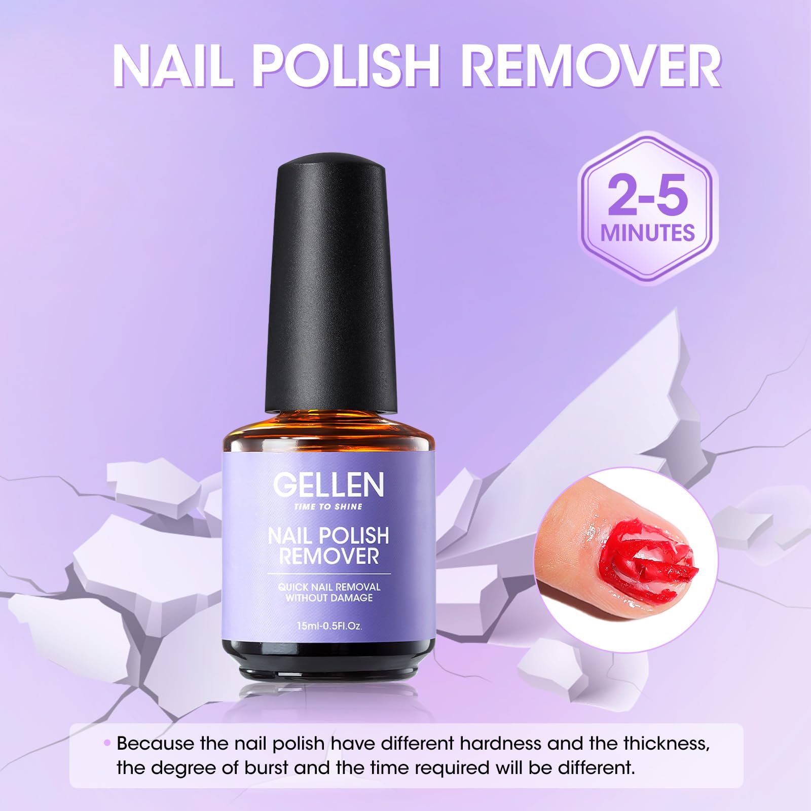GELLEN nail polish crack after 5 minutes demonstrates quick removal