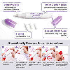 GELLEN remover with aloe and vitamin E, illustrating nourishing nail care.