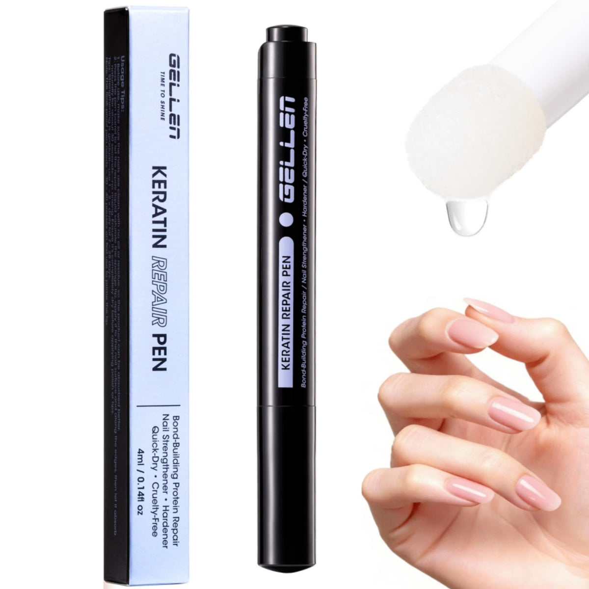 Gellen Nail Strengthener Pen in action for fast, mess-free application.