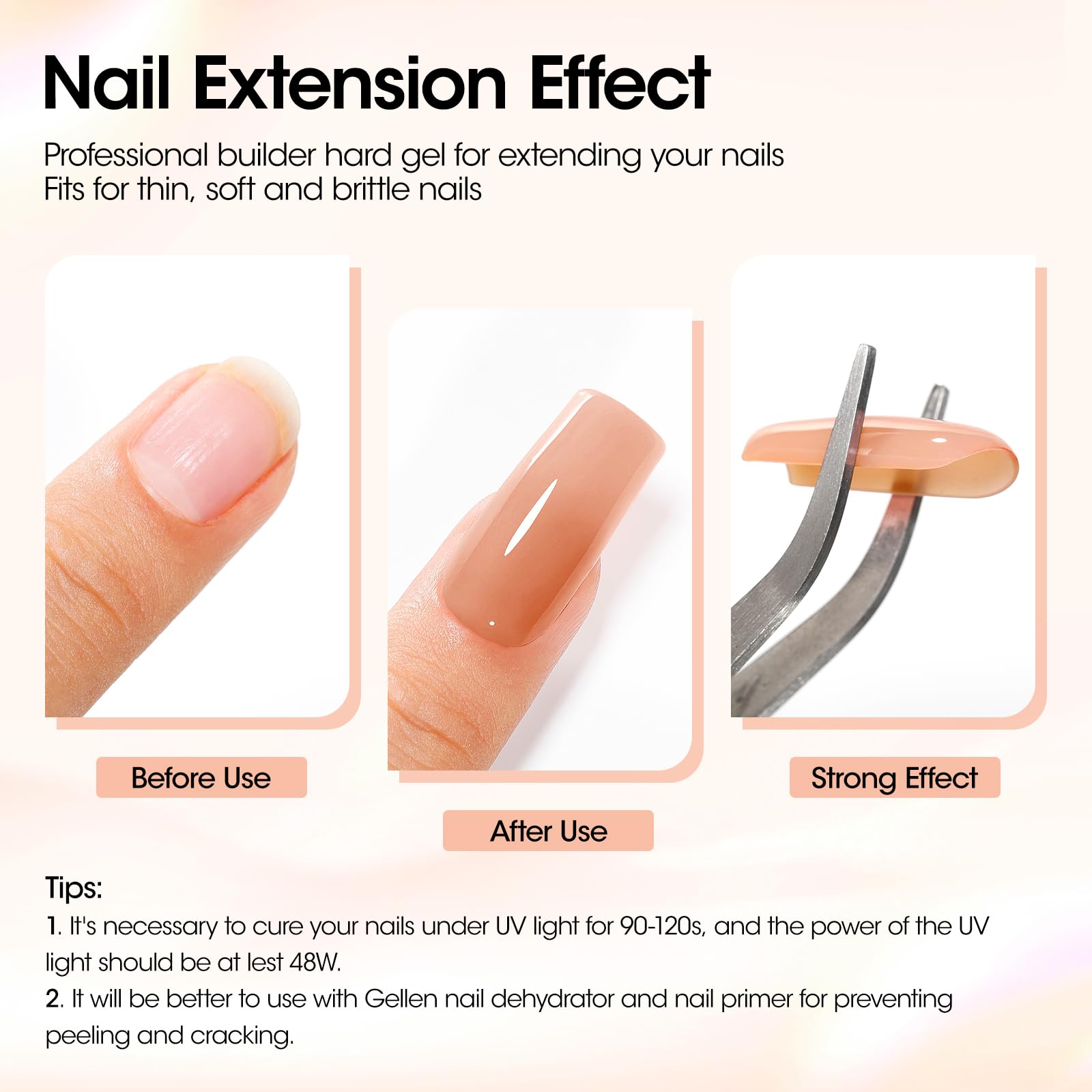 Gellen nude builder gel swatches showing natural color and smooth finish.