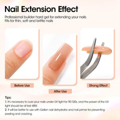 Gellen nude builder gel swatches showing natural color and smooth finish.
