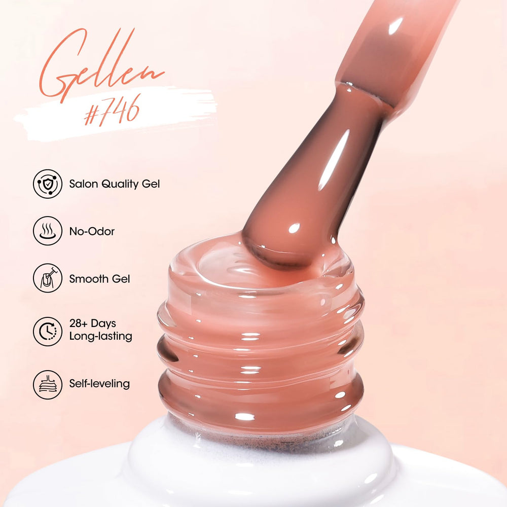 GELLEN nude 754 shade complements bare nails with chic neutrality.