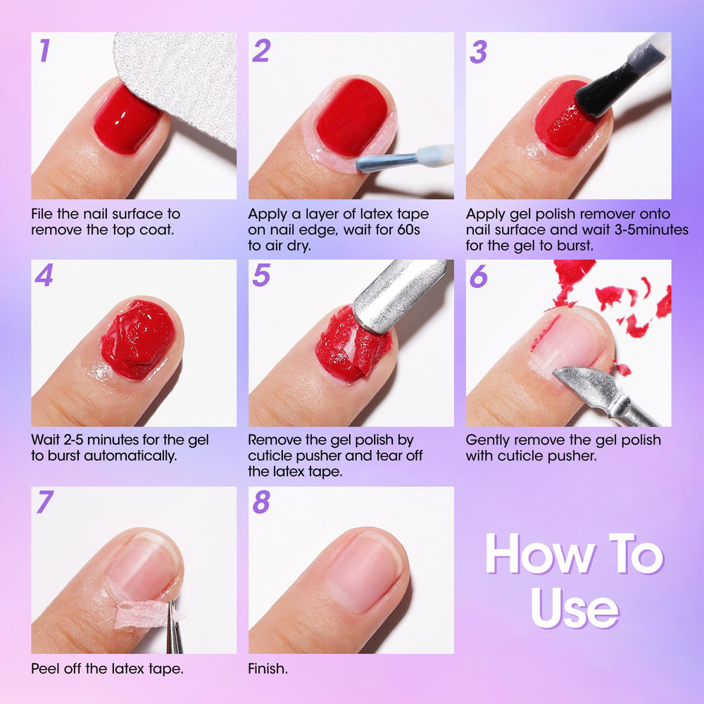 Peel-off latex tape protecting cuticle during polish work.