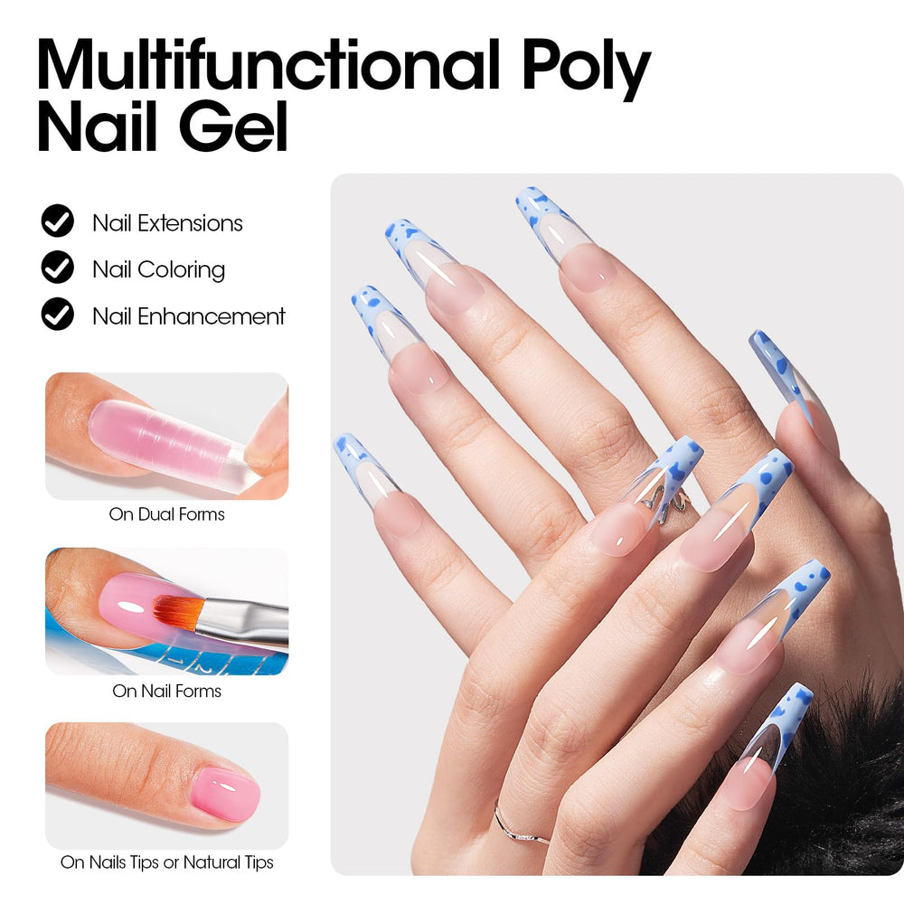Gellen poly gel curing under lamp for quick-dry nails.