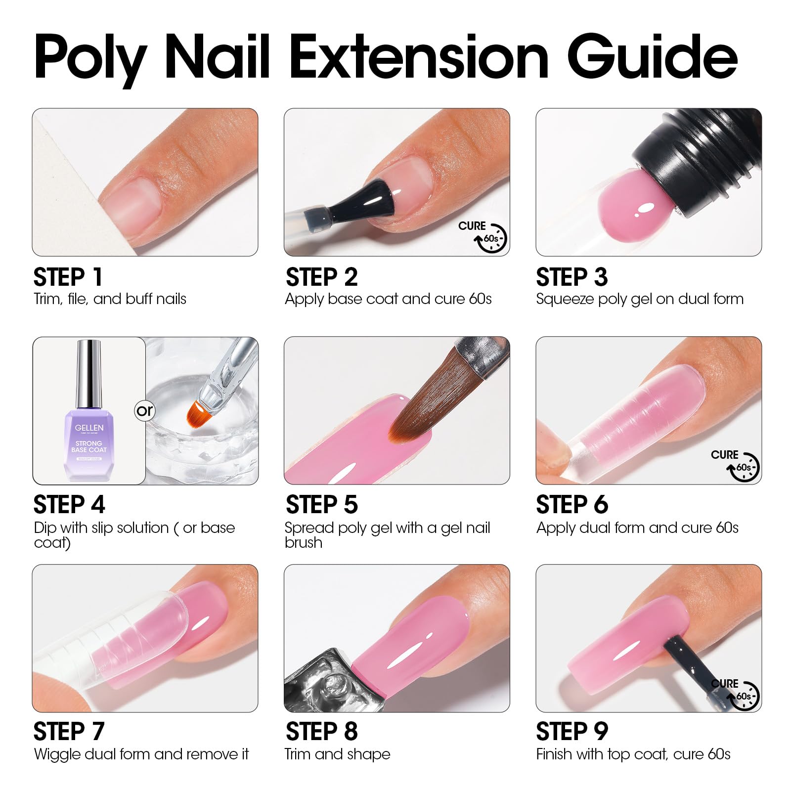 Gellen poly gel glitter nails for stylish accents.
