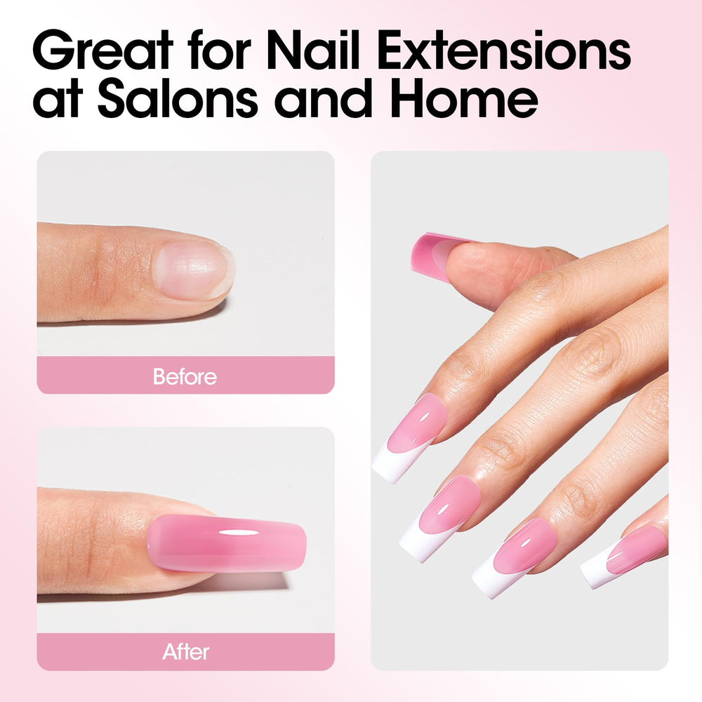 Natural pink poly gel enables square, coffin, oval, or French nail shapes