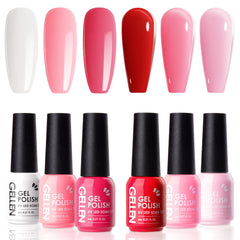 GELLEN red gel polish set bottle close-up showing vibrant shade and shine.