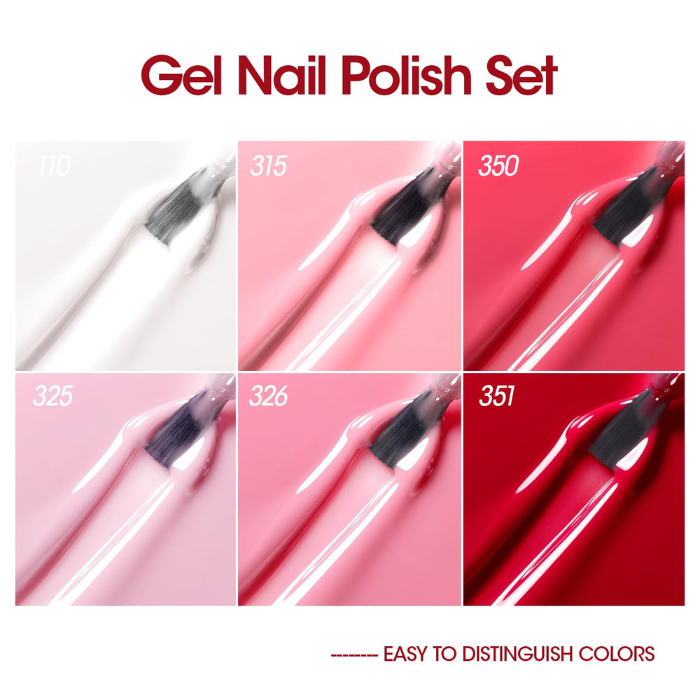 GELLEN red gel polish set color swatches displaying six jelly tones.