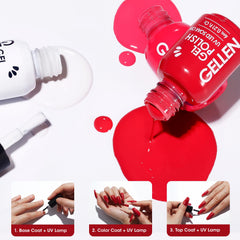 GELLEN red gel polish on nails demonstrates smooth application on hand.