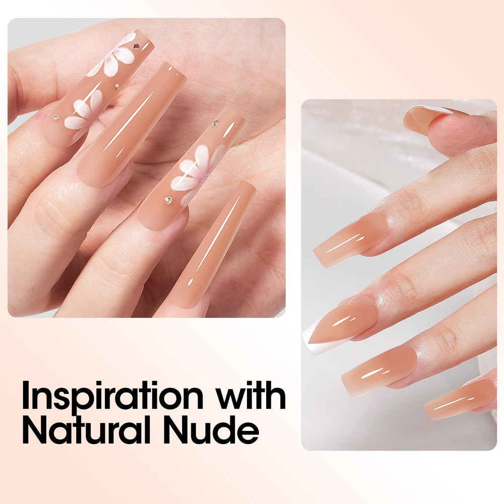 Rhinestone and dry flower designs achieved with GELLEN poly gel kit.