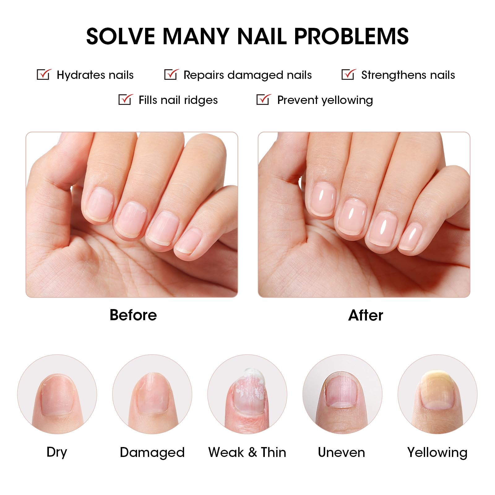 GELLEN Non-yellowing finish preserves natural nails while boosting strength.