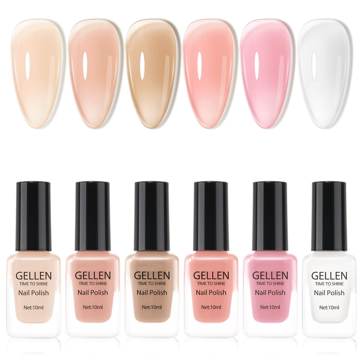 GELLEN Sheer Nude Jelly Nail Polish set swatches for nude-toned at-home nails