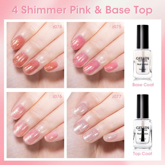 GELLEN pink shimmer swatches showing light-reflecting shine for subtle elegance.