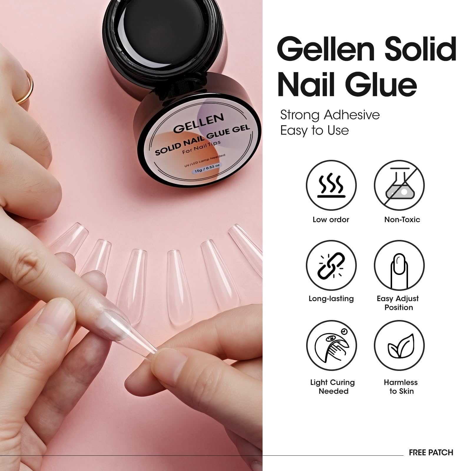 Gellen solid nail glue crystal-clear appearance highlighting natural shine