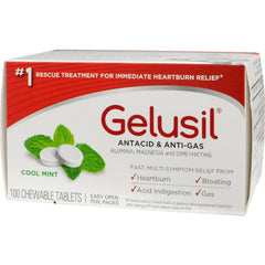 Gelusil nocturnal relief scene showing bottle by bedside.