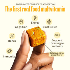 GEM Daily Multivitamin Bite on hand emphasizes portable wellness.