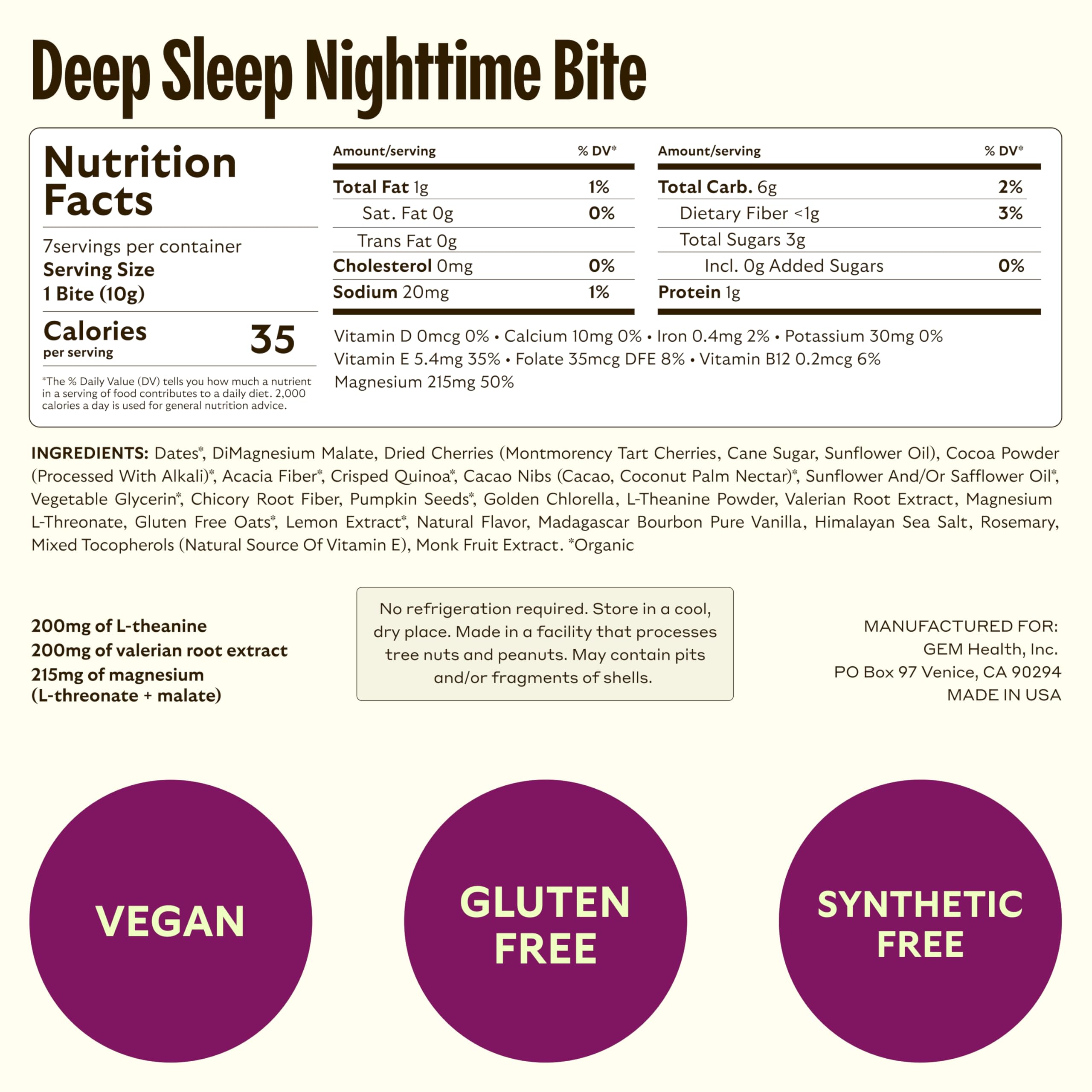 Close-up of GEM Sleep Aid Deep Sleep Bite 7-pack