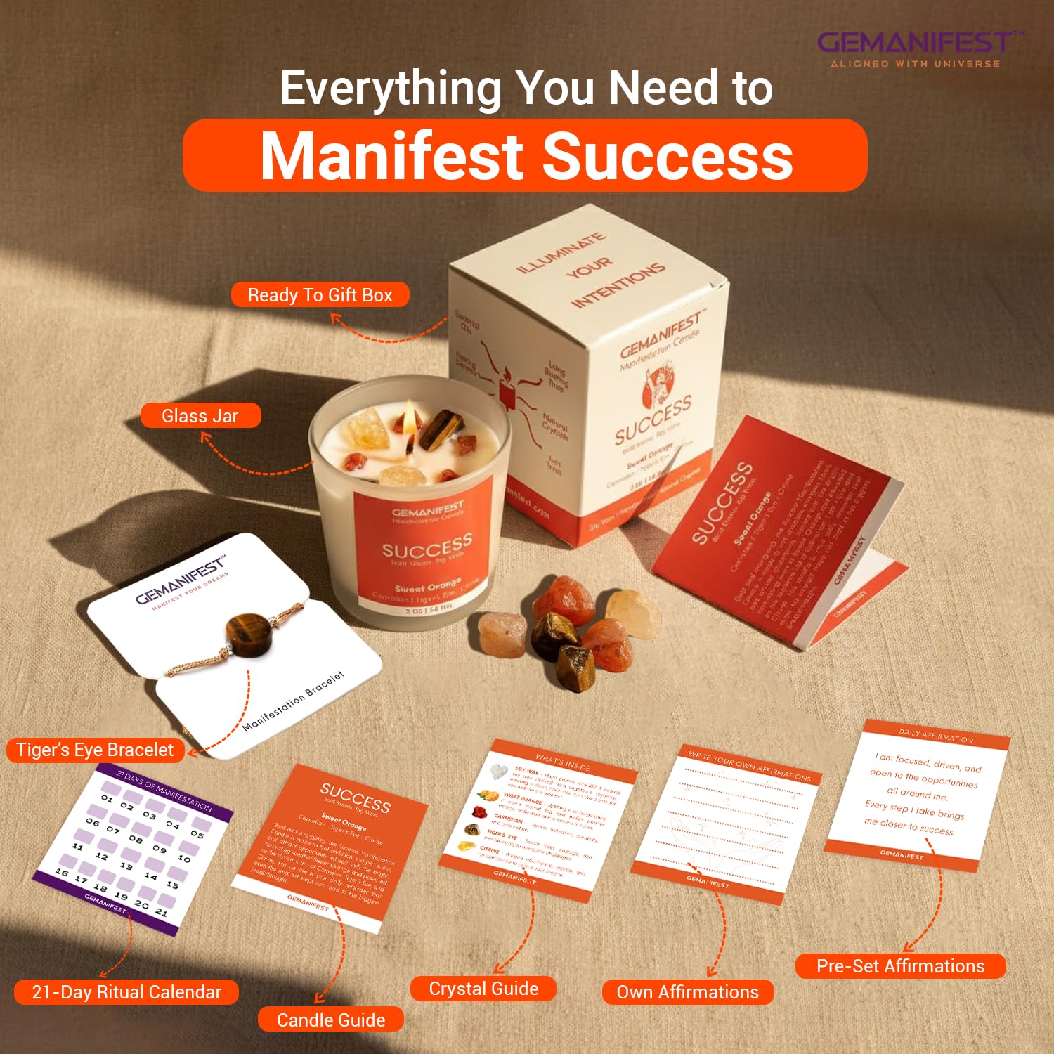 Gemanifest manifestation candle with Citrine glow signaling abundance and optimism