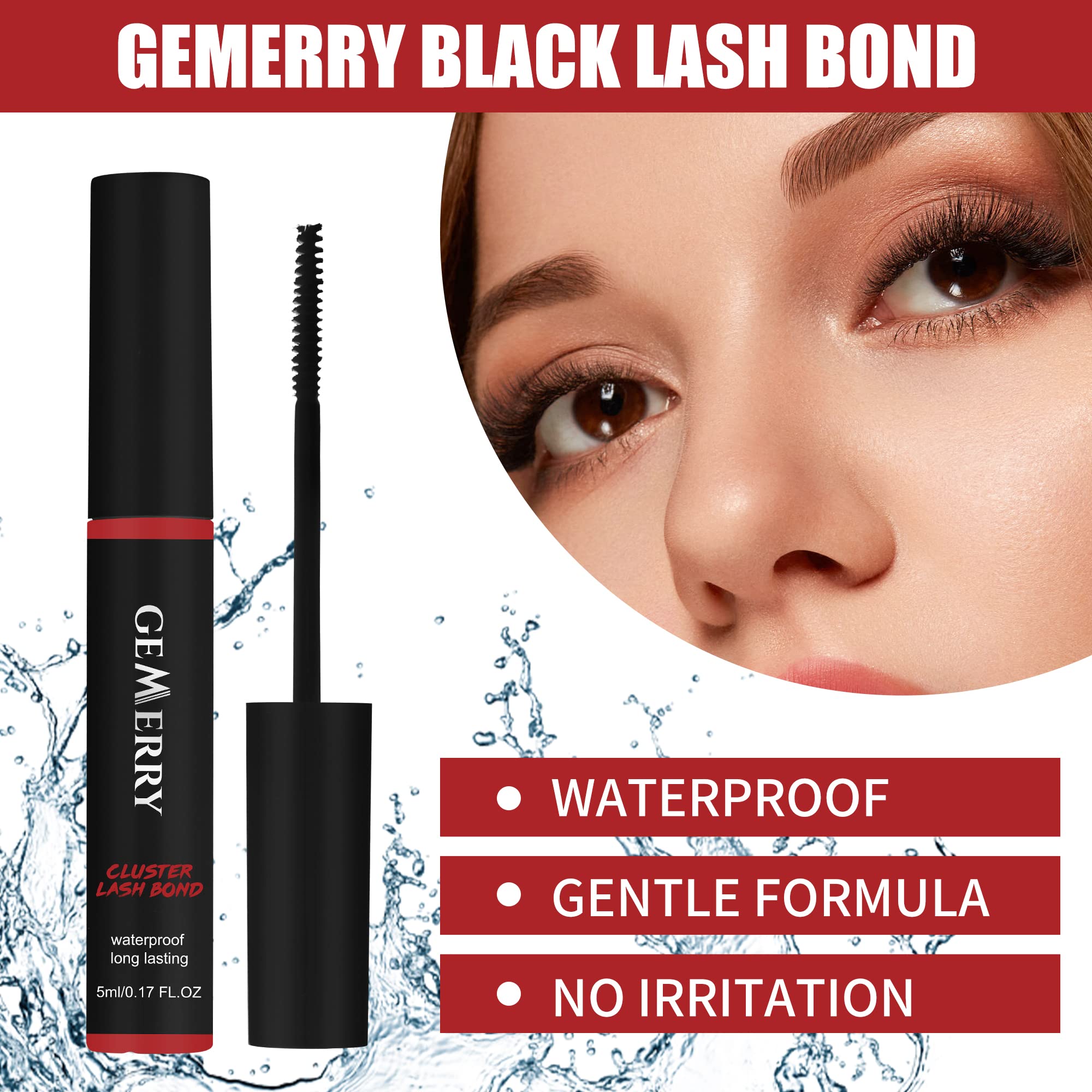 GEMERRY Lash Bond black glue designed for sensitive eyes and waterproof wear.