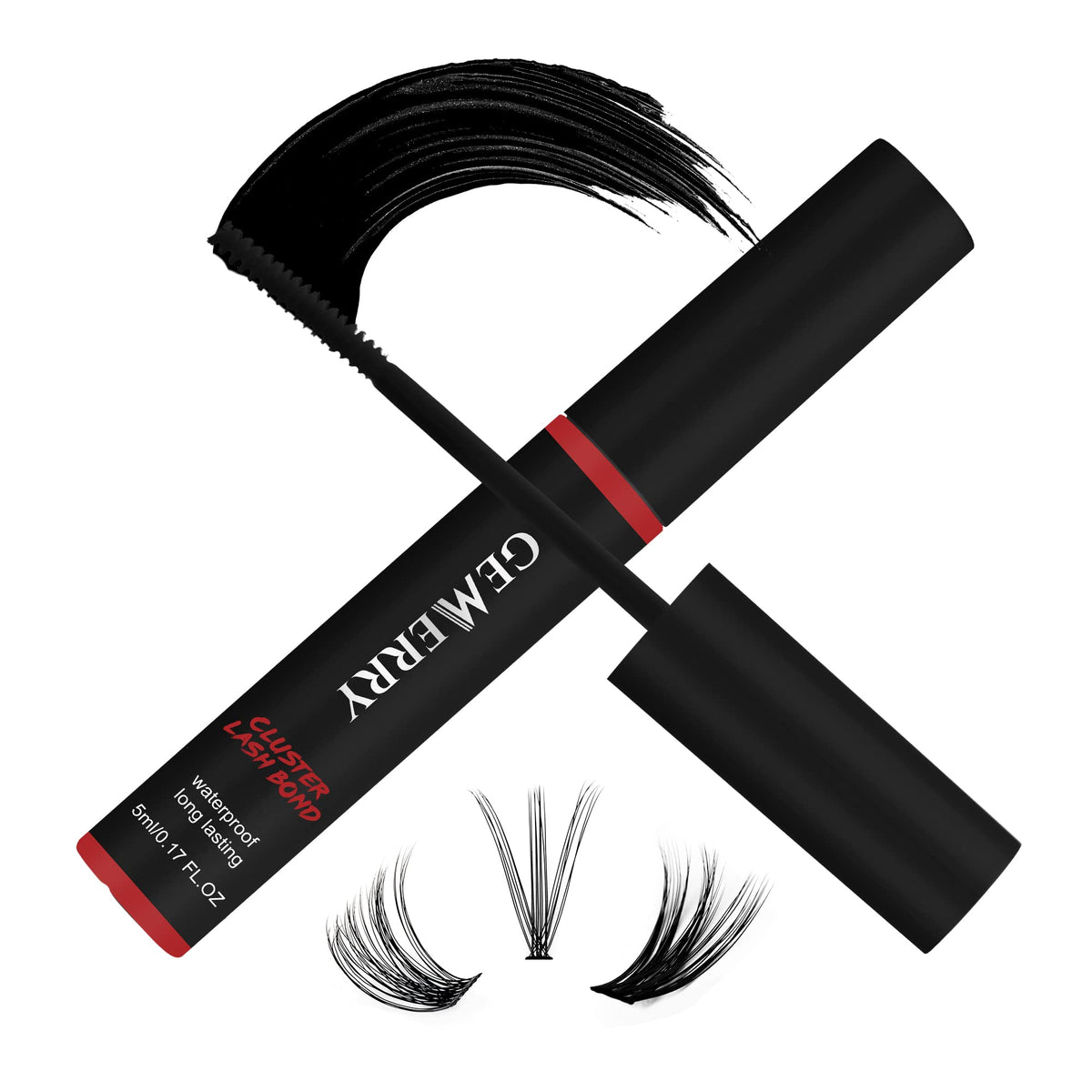 GEMERRY Lash Bond bottle shows long-lasting hold for clusters.