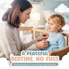 Sleep patches applied to a child's clothing near the chest